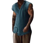 Gilet sans Manche Homme Coton Lin- Gilet Running Col en V Ample Couleur Unie Vintage Décontracté Débardeur avec Ourlet Effiloché Chic Simple Comfortable Respirante Léger Doux Streetwear Shirt