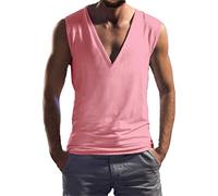 Gilet sans Manche Homme Coton- Tee Shirt Col V Couleur Unie Sexy Décontracté Débardeur Comfortable Doux Respirante Chic Slim Simple Respirante Passe-Partout Top Tous Les Jours Léger Streetwear