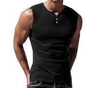 Gilet sans Manche Homme Couleur Unie, Tee Shirt Homme Col V Boutonné Débardeurs Basic LéGer Doux Extensible Coupe AjustéE Classique DéContractéE Respirant Comfortable pour Le Travail Et Golf