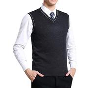 Gilet sans Manche Homme Grande Taille Tricot Leger Pull Debardeur col v Coupe ajustée Classiques Gentleman Pulls sans Manche Vintage Pas Cher Veste Basic uni débardeurs Automne et (Dark Gray, L)