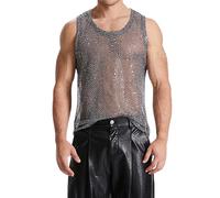 Gilet sans Manche Homme Paillettes- Débardeur Sexy D'été en Maille Creuse Col en U Comfortable Respirante Chic Ample Léger Séchage Rapide Top Perspective pour De Disco Clubwear Fête Haut