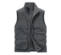 Gilet Sans Manche Homme Zippé- Veste Chaude Grande Taille Confortable Décontracté Avec Poches Couleur Unie Débardeur Chic Coupe Slim Épais Thermique Passe-Partout Extérieur Cargo Manteaux