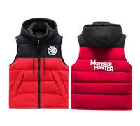 Gilet sans Manche Monst-er Hunt-er, Duvet Parka Veste Zippée, Gilets de Transition pour le Golf de Randonnée, Padded(Red,L)