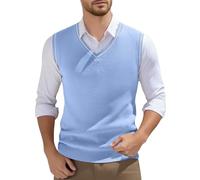 Gilet sans manches à col V pour homme - Coupe ajustée - Décontracté - Motif argyle - Gilet en tricot - Gilet de travail classique - Col en V - Tricot - Gilet en maille - Couleur unie - Gilet