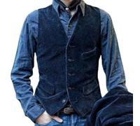 Gilet sans manches boutonné en velours côtelé pour homme avec coupe ajustée, gilet de style britannique vintage pour une utilisation toute l'année (taille L, bleu)