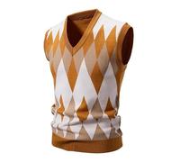 Gilet sans manches classique pour homme, col en V, tricot jacquard à motif losange, sans manches, pull avec bord côtelé, tendance, nouveau business, gentleman, gilet décontracté, Orange, M