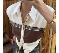 Gilet sans manches décontracté et ample en color block rayé pour femmes, convient pour le bureau, la rue, les festivals de musique, la Saint-Valentin, les mariages, le printemps et l'été L,M,SRayéTiss