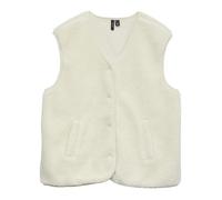 Gilet sans manches en sherpa écru uni avec un col v et une coupe droite S