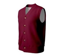 Gilet sans manches en tricot boutonné à l'avant pour homme avec col en V | Gilet en polyester uni avec col en V, coupe sans manches et bouton sur le devant pour une superposition élégante ou