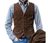 Gilet sans manches en velours côtelé de style britannique vintage pour homme avec fermeture à boutons, veste ajustée pour un usage quotidien et saisonnier (L marron)