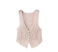 Gilet Sans Manches Femme,Womens Floral Crochet Vest Blanc Col En V Creux Fleur De Mandala Sans Manches Bouton Ouvert Sur Le Devant Gilet Court Châle Cardigan En Tricot Bohème Hippie Gilet Chemisie