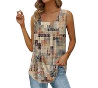 Gilet sans manches pour femme, coupe ample, col carré plissé, t-shirt sans manches, gilet incurvé, gilet fluide, t-shirt simple en coton et silicone, kaki, XXL