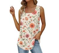 Gilet sans manches pour femme, coupe ample, col carré plissé, t-shirt sans manches, gilet incurvé, gilet fluide, t-shirt simple en coton et silicone, Orange, XXL