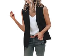 Gilet sans manches pour femme - Élégant - Couleur unie - Court - Débardeur avec poche - Gilet de costume simple et polyvalent - Tenue d'affaires - Coupe ajustée - Gilet décontracté pour le travail et