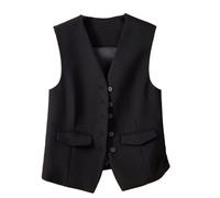 Gilet sans Manches pour Femme, Élégant, Slim, Boutonné, pour Le Travail, Le Bureau, Le Gilet De Fête Rétro, Col en V, Gilet, Noir (FR/ES, Alpha/lettres, TG, Taille normale, Taille normale, Noir)