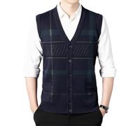 Gilet sans manches pour homme en tricot classique avec col en V et cardigan en tricot chaud Coupe slim Doux et confortable, bleu marine, XXXL