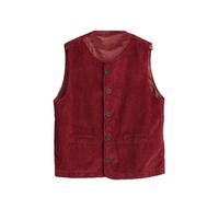 Gilet sans manches rétro en velours côtelé pour femme, Rouge, XXL