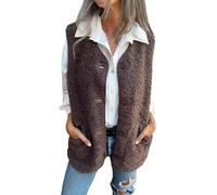 Gilet Sherpa sans manches chaud en polaire imitation peau de mouton pour femme, café, XL