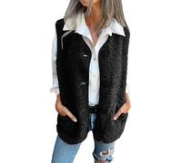 Gilet Sherpa sans manches chaud en polaire imitation peau de mouton pour femme, Noir , 4XL