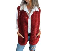 Gilet Sherpa sans manches chaud en polaire imitation peau de mouton pour femme, Rouge, XXL