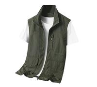 Gilet softshell pour homme - Léger - Couleur pure - Gilet de loisirs - Coupe large - Fermeture éclair complète - Sans manches - Veste softshell respirante - Séchage rapide - Gilet de trekking, vert