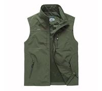 Gilet Softshell pour homme vert militaire avec poches zippées et col montant, veste d'extérieur légère sans manches, couche de printemps coupe-vent pour les déplacements, la promenade du chien et le