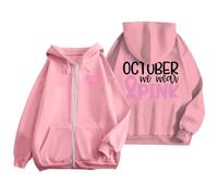 Gilet Sweat Femme À Capuche Bandeau Octobre Rose Cancer du Sein Veste Longue Bracelet Mode Vetement Pull Zippé Verte Noir Porte Clef 2025 Broche sans Goodies Survetement~
