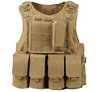 Gilet Tactique Adultes, Veste de Pêche D'entraînement Réglable, Militaire pour Hommes, Multi Poches Multifonction Lesté Respirant pour L'entraînement (Kaki)