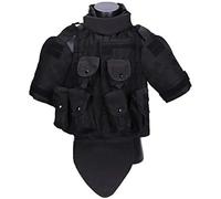 Gilet Tactique D'extérieur, Gilet De Combat, Armure Corporelle De Camouflage avec Pochette/Coussin, Porte-Plaque d'assaut Militaire Airsoft, Vêtements Multifonctions,Noir,Taille Unique,HaoAMZ