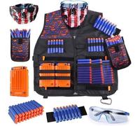 Gilet Tactique Enfants pour Nerf N-Strike Elite Series avecavec 30 Fléchettes + 2 Clips de Chargement Rapide + 1 Lunettes + 1 Masq