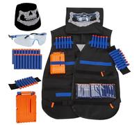 Gilet Tactique Enfants Trousse Veste de Rangement Compatibles pour Nerf Guns Strike Elite Series, avec Chargeurs Fléchettes, 20pcs Fléchettes, Masque Facial, Bande Poignet, Lunettes