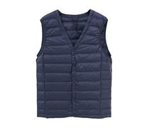 Gilet tactique pour homme, veste en duvet ultra légère pour homme, veste matelassée sans manches, col en V, gilet isolé, imperméable et coupe-vent, bleu marine, XL