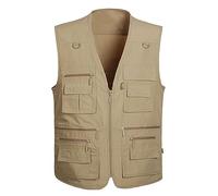 Gilet thermique pour homme - Col en V - Multi-poches - Coupe ample - Pour la randonnée, la photographie - Gilet d'entraînement de voyage - Gilet sans manches pour le travail en plein air, jaune, 7XL