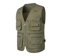 Gilet thermique pour homme - Col en V - Multi-poches - Coupe ample - Pour la randonnée, la photographie - Gilet d'entraînement de voyage - Gilet sans manches pour le travail en plein air, Vert, 7XL