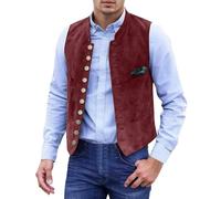 Gilet traditionnel vintage en daim pour homme Oktoberfest - Gilet classique basique boutonné - Coupe ajustée - Style anglais décontracté - Pour les fêtes, les festivals de la bière, les mariages