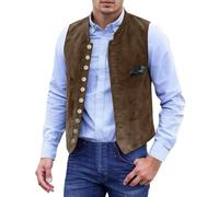 Gilet traditionnel vintage en daim pour homme Oktoberfest - Gilet classique basique boutonné - Coupe ajustée - Style anglais décontracté - Pour les fêtes, les festivals de la bière, les mariages