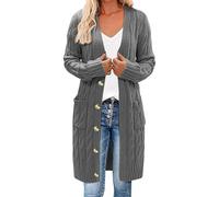 Gilet Tricot Femme Long Oversize, Tresses, Veste Hiver | Ouvert devant, sweat à capuche et poche, manches longues, transition, automne, pull, tricot, hiver.