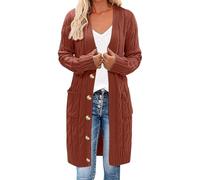 Gilet Tricot Femme Long Oversize, Tresses, Veste Hiver | Ouvert devant, sweat à capuche et poche, manches longues, transition, automne, pull, tricot, hiver.