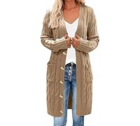 Gilet Tricot Femme Long Oversize, Tresses, Veste Hiver | Ouvert devant, sweat à capuche et poche, manches longues, transition, automne, pull, tricot, hiver.