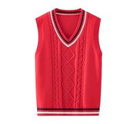 Gilet tricoté à col en V pour garçons et filles - Pull sans manches - Joli pull en tricot - Haut court pour enfants - Uniforme scolaire en coton torsadé - Vêtements tendance