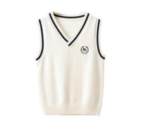 Gilet tricoté à col en V pour garçons et filles - Pull sans manches - Joli pull en tricot - Haut court pour enfants - Uniforme scolaire en coton torsadé - Vêtements tendance