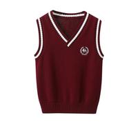 Gilet tricoté à col en V pour garçons et filles - Sans manches - Sweat-shirt mignon - Pull en maille - Débardeur - Uniforme scolaire pour enfants - Coton - Tricot à côtes tendance - Vêtements preppy