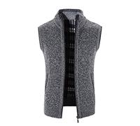 Gilet tricoté sans manches doublé en polaire avec fermeture éclair, chaud en laine mélangée avec col haut, gilet d'hiver doux en tricot classique décontracté, idéal pour les chalets de campagne ou les