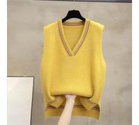 Gilet Tricoté sans Manches Femmes Pull D’Hiver Femmes Débardeur en Laine Touch Pull en Tricot Gilet à La Mode Fentes Jaunes sans Manches Pulls Superposition Vêtements, S