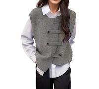 Gilet Tricoté Sans Manches, Pull Décontracté, Femmes Gilet Tricoté Sans Manches Pull Pull Haut Décontracté Rétro Trenchs Pour Femmes Longues Grandes Tailles, Style Rétro, En (Dark Gray, One Size)