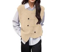 Gilet Tricoté Sans Manches, Pull Décontracté, Femmes Gilet Tricoté Sans Manches Pull Pull Haut Décontracté Rétro Trenchs Pour Femmes Longues Grandes Tailles, Style Rétro, En (Beige, One Size)
