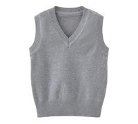Gilet uni à col en V pour enfants, garçons, pull d'école, sans manches, gilet en coton, uniforme, haut habillé, Cendré clair, 11-12 ans