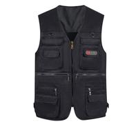 Gilet utilitaire décontracté pour homme - Mince et multi-poches - Col montant - Léger - Pour camping, chasse, pêche, photographie - Gilet sans manches, Noir , XL