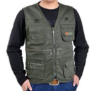 Gilet utilitaire décontracté pour homme - Mince et multi-poches - Col montant - Léger - Pour camping, chasse, pêche, photographie - Gilet sans manches, Vert, XL