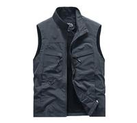 Gilet utilitaire d'extérieur léger pour homme avec doublure en maille respirante, gilet de pêche, randonnée, voyage, fermeture éclair et bouton, tissu durable résistant à l'eau, design réglable, gris